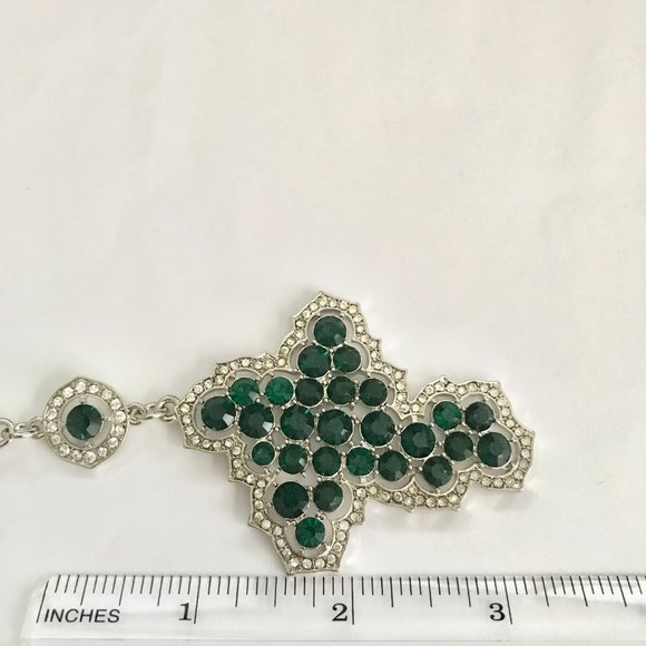 Celtic Cross Necklace Green Crystals Simulated Emeralds Silver Rhodium Plated - Picture 11 of 11